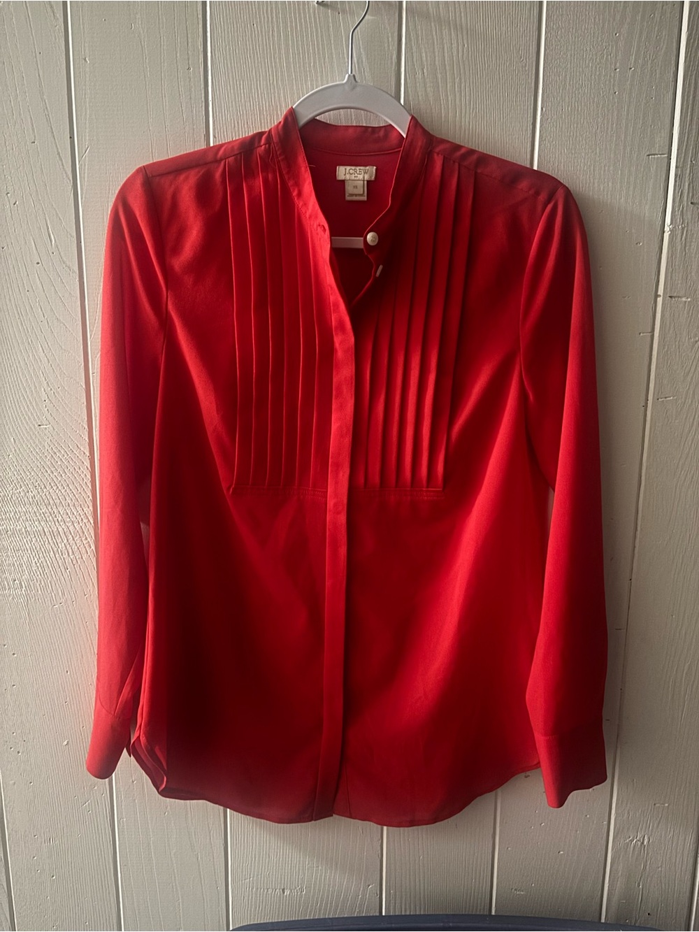 J. Crew Red Pleated Mandarin-Collar Blouse